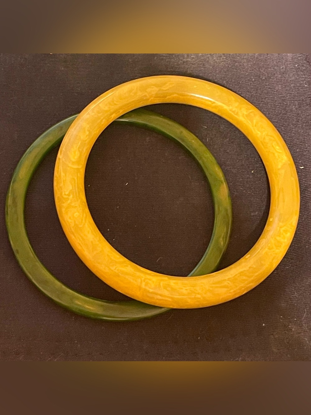 8.25” Pair of Vintage Green toned Bakelite Bracelets!